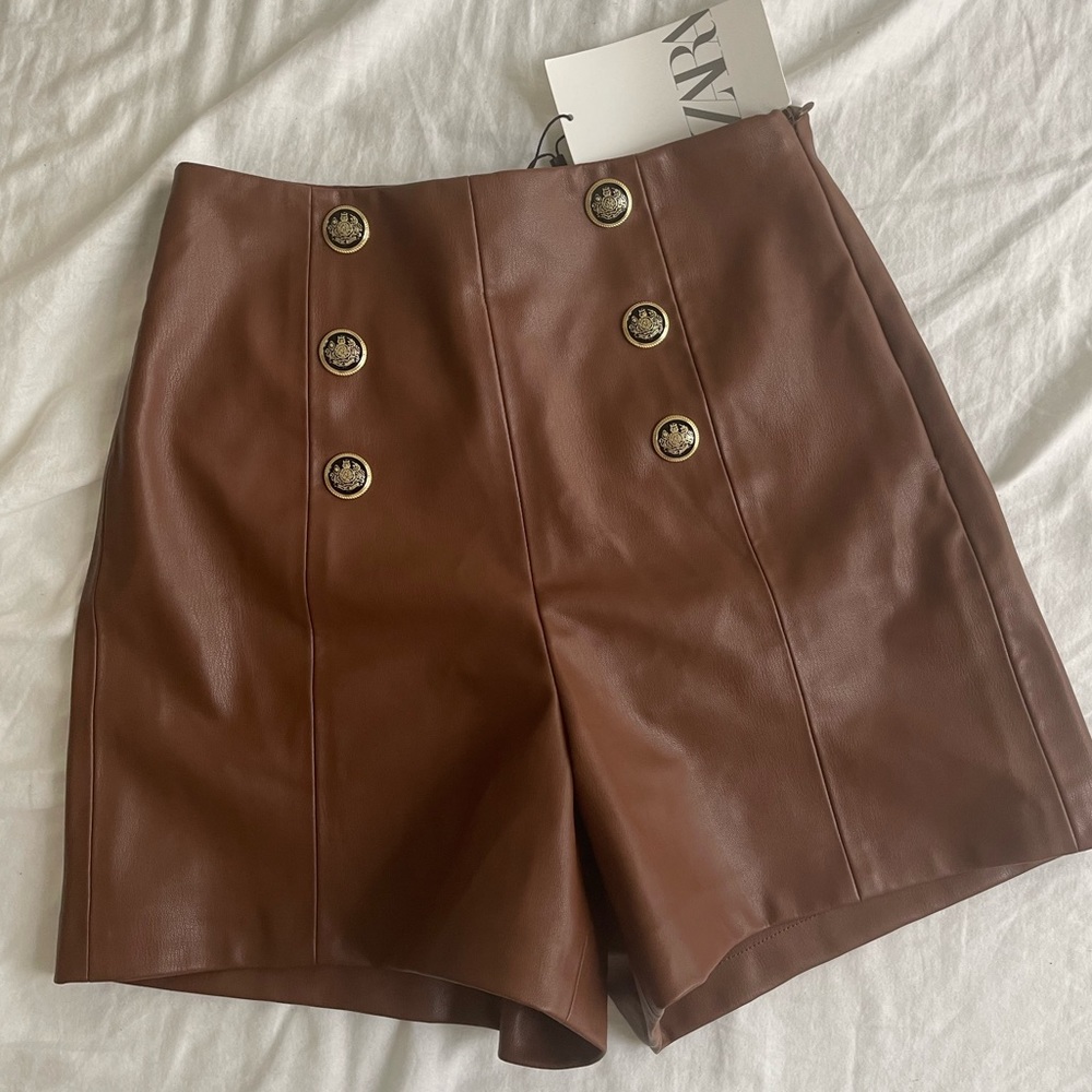 Zara high waisted faux leather shorts